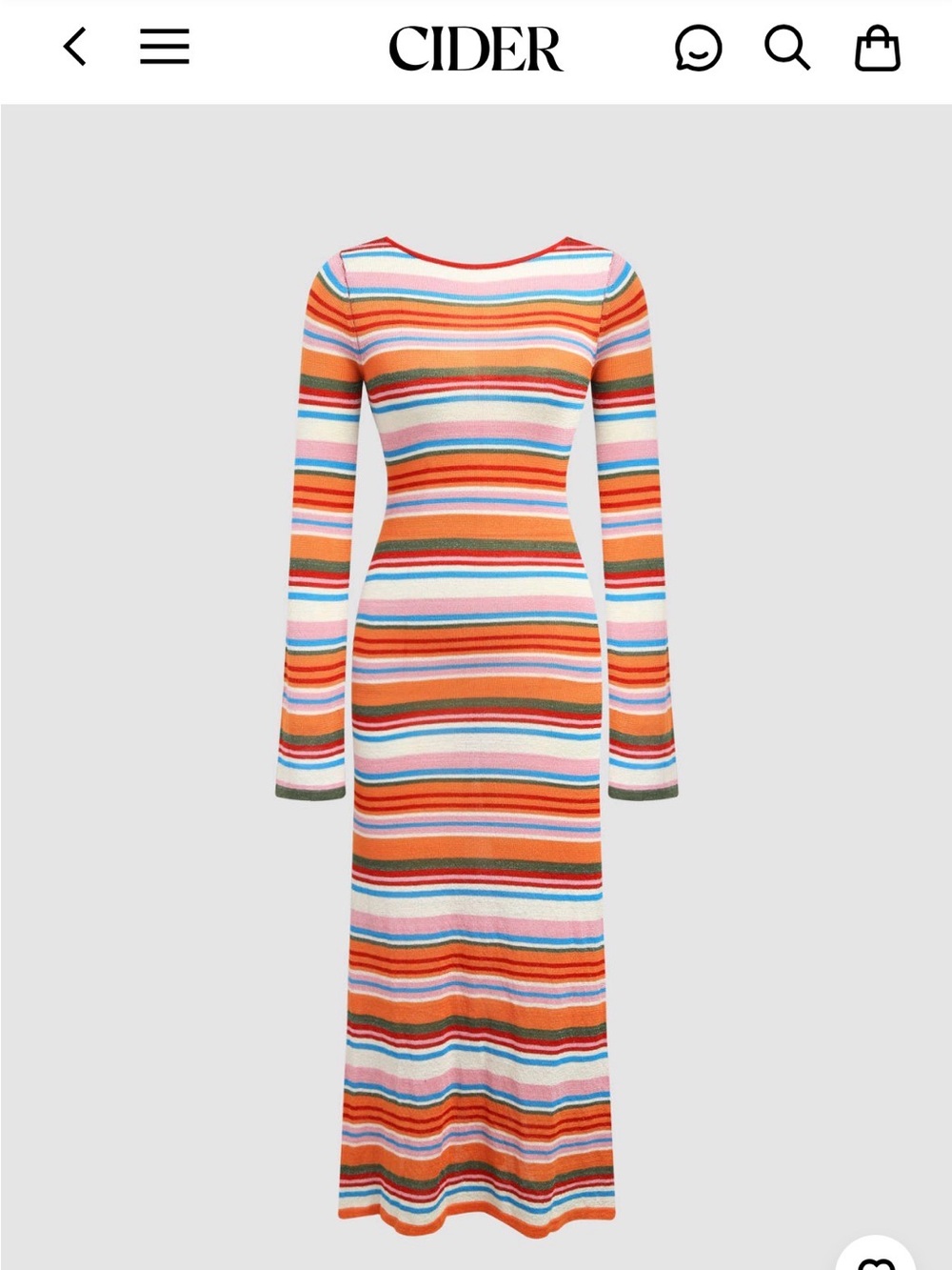 CIDER Orange Multi-Stripe Knit Long Sleeve Maxi Dress Backless NWT size M-L